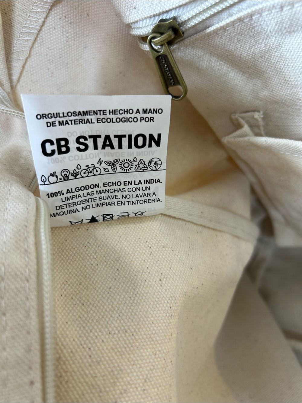 CB STATION Heavy Duty Canvas Two-Tone Cream Gray Utility Tote Bag Weekender - Picture 10 of 16